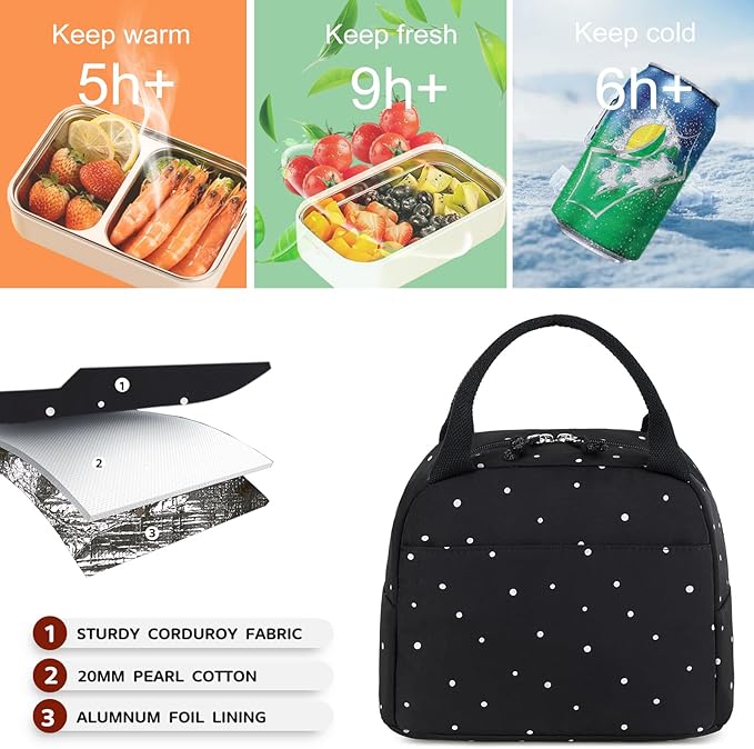 Bluboon Lunch Bag for Women Men Cute Lunch Tote Bags Reusable Insulated Lunch Box Large Capacity Reusable Insulated Cooler for Work Picnic or Travel
