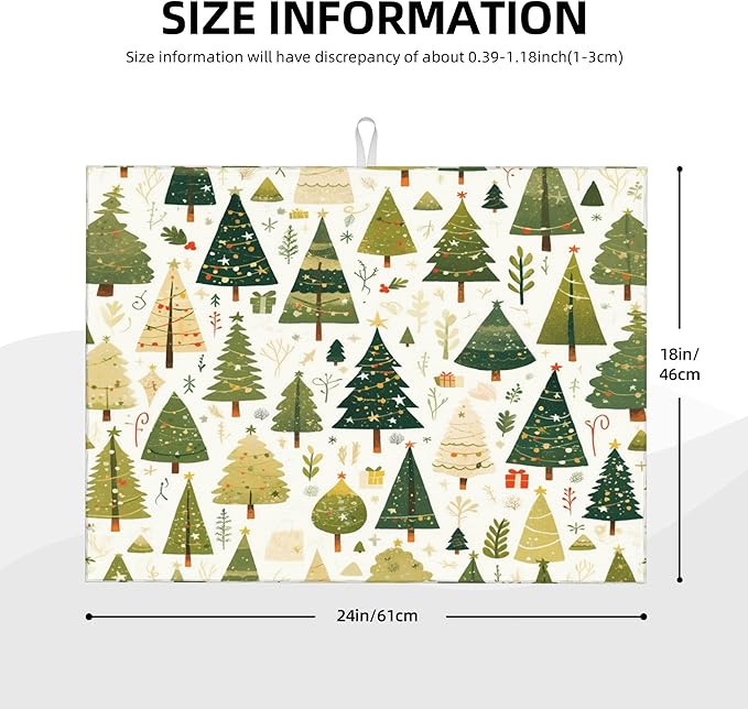 Christmas Tree Dish Drying Mat for Kitchen Counter Microfiber Super Absorbent Non-Slip Dish Drying Pad for Countertops Dishes Utensils Stylish Quick-Dry Machine Washable 18x24 Inch