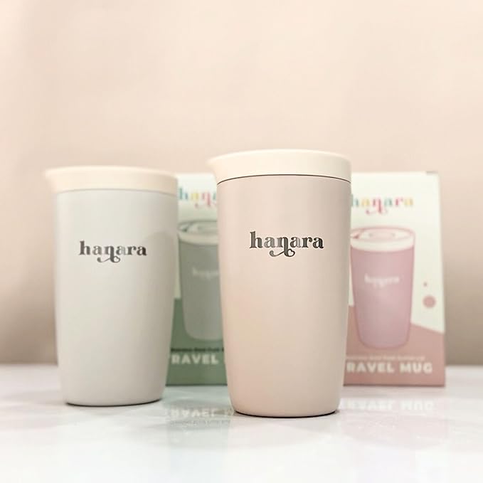 12 oz Push Button Lid Stainless Steel Travel Mug | Double Wall Insulated, Leak-Proof | Keeps Drinks Hot for 6hrs & Cold for 12hrs | Dishwasher Safe | Perfect for Coffee, Tea & More (Beige Gray)