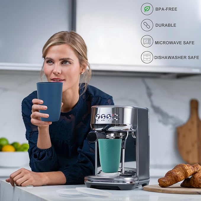 Wrova Wheat Straw Cups with Silicone Covers 16oz Set of 6 - Alternative Plastic Cups Microwave & Dishwasher Safe - Plastic Drinking Cups Unbreakable for Kids