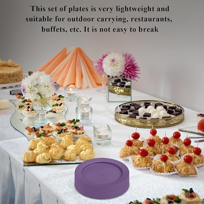 Berglander Plastic Plates Set of 8 Pieces 10", Purple Reusable Flat Dinner Plates, Salad Plates, Pasta Bowls, Dishes Set Easy to Carry for Home, Garden, Picnic, Camping, Outdoor