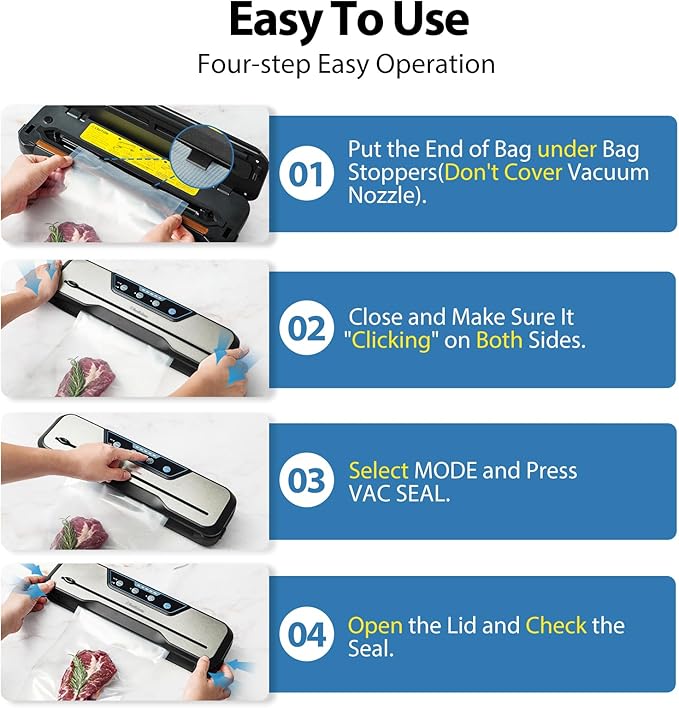 Automatic Food Vacuum Sealer Machine, Beelicious 8-In-1 Food Vacuum Saver with Starter Kits, Pulse Function, Moist & Dry Mode and External VAC for Jars and Containers