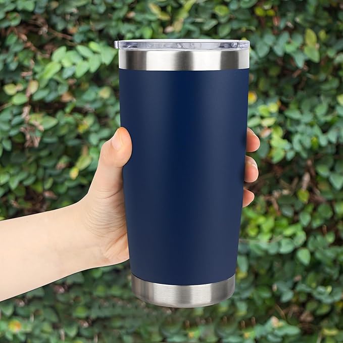 20oz Stainless Steel Tumbler Bulk with Lid, Travel Mug - Double Wall Vacuum Powder Coated Cup - Navy Blue, 6 Pack