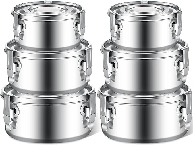 Zopeal 6 Pcs Stainless Steel Food Storage Containers with Lid Bento Lunch Boxes Reusable Metal Flat Canisters for Camping Trips Picnic Snacks Soups Salads Leftovers, 3 Sizes (22oz, 34oz, 54oz)
