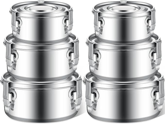 Zopeal 6 Pcs Stainless Steel Food Storage Containers with Lid Bento Lunch Boxes Reusable Metal Flat Canisters for Camping Trips Picnic Snacks Soups Salads Leftovers, 3 Sizes (22oz, 34oz, 54oz)