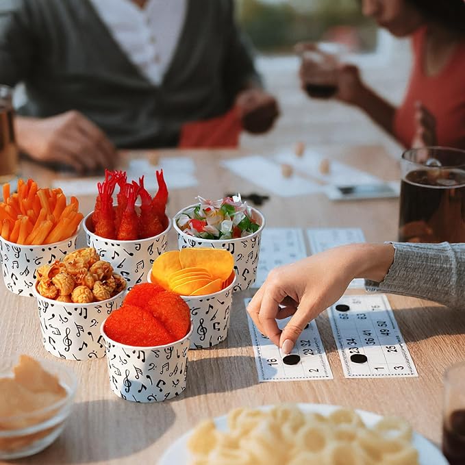 50 Pack Music Notes Ice Cream Cups 9 oz Musical Disposable Dessert Bowls Paper Soup Bowls Snack Cups for Hot or Cold Food for Music Birthday Baby Shower Party Decorations Wedding Anniversary