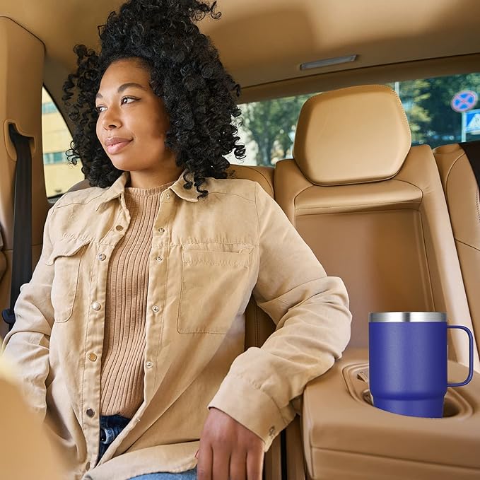 VEGOND 20 oz Tumbler Bulk with Handle Lid and Straw, Stainless Steel Insulated Travel Coffee Mug Set, Spill Proof Double Wall Metal Tumblers Cups, Royal Blue 6 Pack