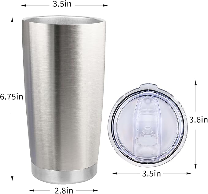 20oz Stainless Steel Tumbler Bulk with Lid, Travel Mug - Double Wall Vacuum Powder Coated Cup - Stainless steel, 6 Pack