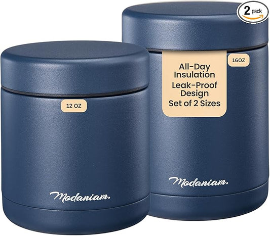 Stainless steel Insulated Food Jars set (16Oz + 12 OZ) wide mouth, Insulated Lunch Containers,Insulated food container, Hot Food Lunch Container, Hot Lunch Box - Midnight Navy