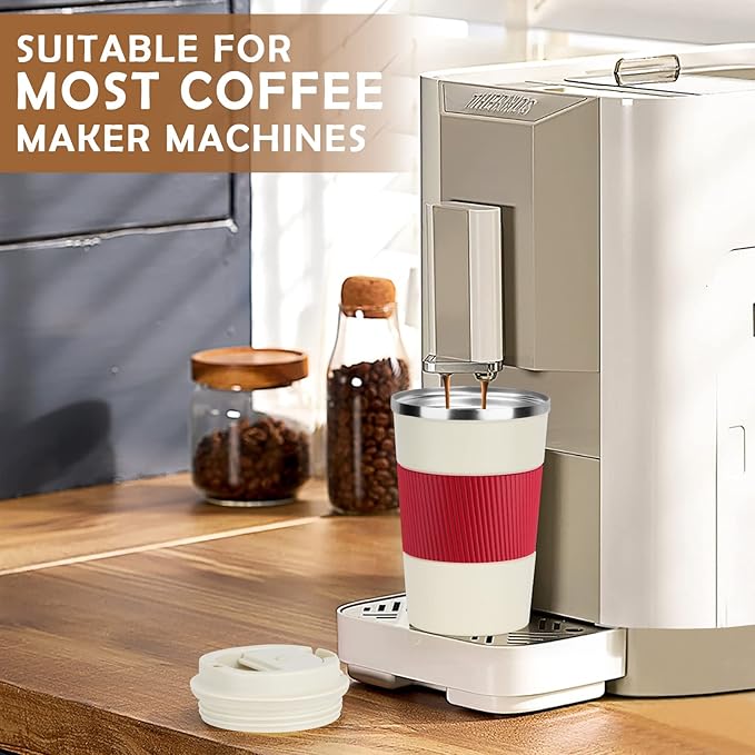 KETIEE 12oz Travel Mug: Vacuum Insulated Coffee Cup with Leakproof Lid, Travel Coffee Mug Stainless Steel Double Walled Reusable Coffee Cup for Hot and Cold Water Coffee (Beige)