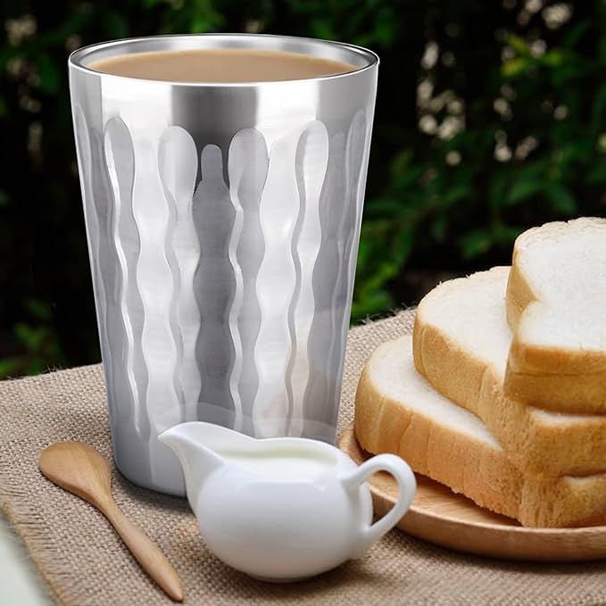 Beasea Stainless Steel Cups 15 oz, 8 Pack Large Stackable Stainless Steel Tumbler Bulk Double Wall Insulated Metal Pint Glasses Tin Cups for Drinking Home Restaurant Office Party Camping