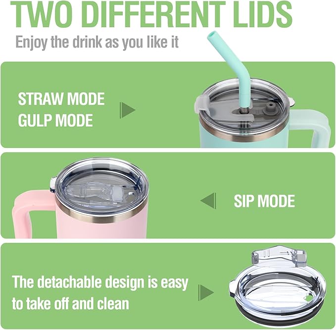 Zukro 24 oz Ceramic Lined Insulated Tumbler with Handle and Straw, No Metal Taste or Smell, Travel Coffee Mug with Spillproof Lids, No Sweat Stainless Steel Cup, Dishwasher Safe, Navy Blue