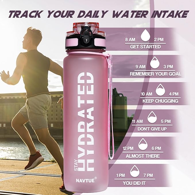 Water Bottle, 32oz Sports Water Bottles with Time Marker Wide Mouth, Motivational and Leakproof Drink Bottle, BPA Free Tritan with Carry Strap for Gym Fitness Outdoor(Direct Drink 1 Bottle)
