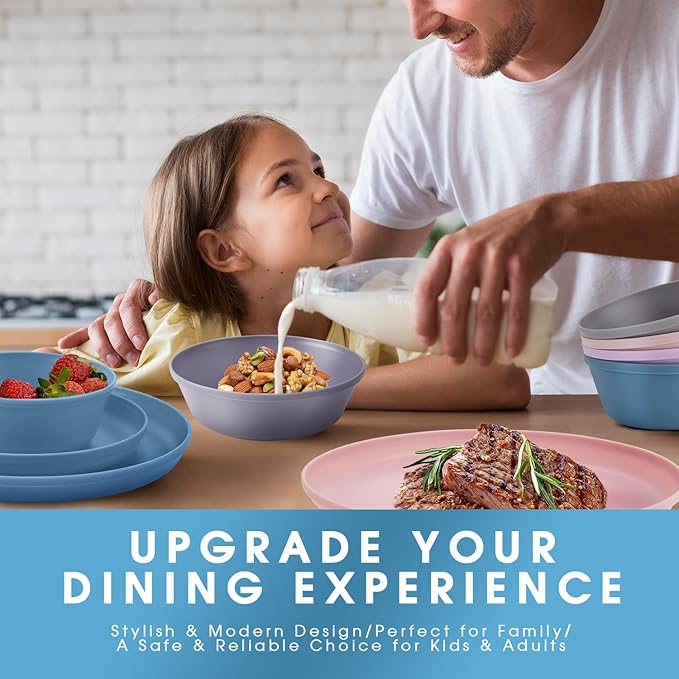 40-Piece Unbreakable Kids Dinnerware Set for Toddlers & Children, BPA-Free & Easy-Clean PP Plates and Bowls, Microwave & Dishwasher Safe, Complete Family Pack (Service for 8)