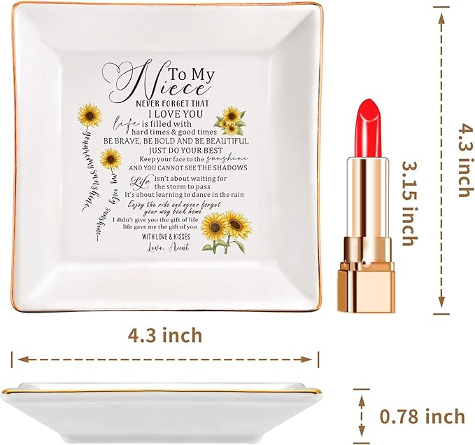 SUNBMO Ceramic Jewelry Dish - Birthday & Christmas Gifts for Niece from Auntie