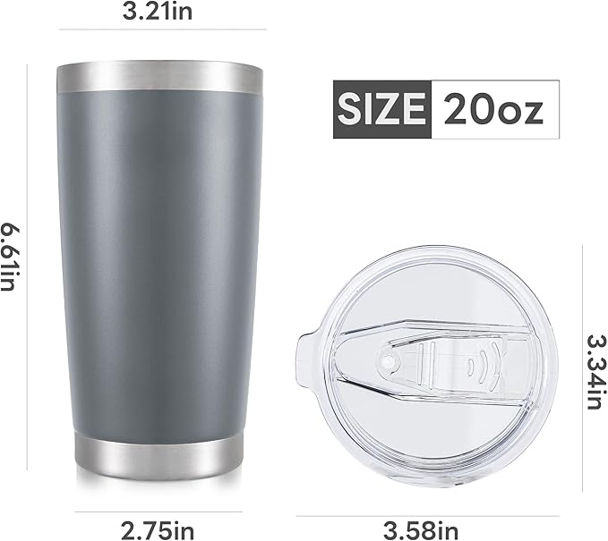 20 oz Tumbler with Lid Stainless Steel Double Wall Vacuum Insulated Tumblers Powder Coated Cups Travel Mug Keep Drinks Cold and Hot, Grey