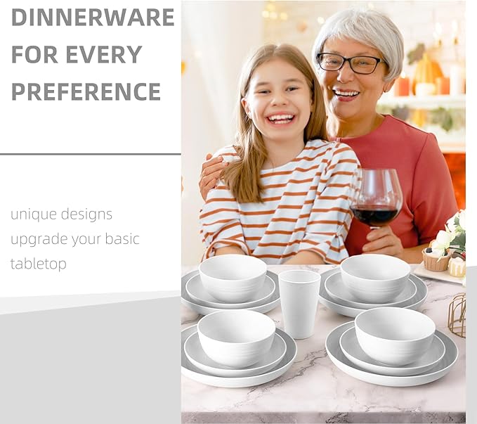 White Plate Set Dishes Set for 8 includes Dinner Plates,Pasta Bowls,Soup Bowls and Drinking Cups,Unbreakable White Dining Dishware Sets Microwave Dishwasher Safe For Kitchen Dorm Office Outdoor,32PCS
