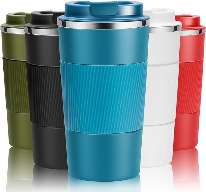 12oz Travel Coffee Cups Insulated Tumbler Thermal Mug to Go with Lid Leak Proof Reusable Stainless Steel Coffee Mug Spill Proof for Hot and Iced Cold Drinks (Blue, 380ml)