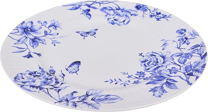222 Fifth 12-Piece Porcelain Dinnerware Set for 4, White & Blue Plates and Bowls Set, Glossy Ceramic Dish Set with Embossed Toile Pattern, Elegant Kitchen Dishes, Microwave & Dishwasher Safe, Cassian