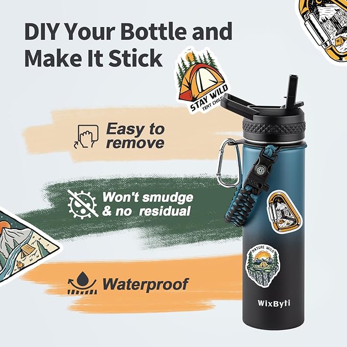 20 oz Insulated Water Bottle with Straw (Cold for 48 Hrs), Stainless Steel Triple Wall Vacuum Sports Water Jug, Leakproof Hydro Cup Flask with Paracord Handle & Straw Spout Lids & DIY Stickers