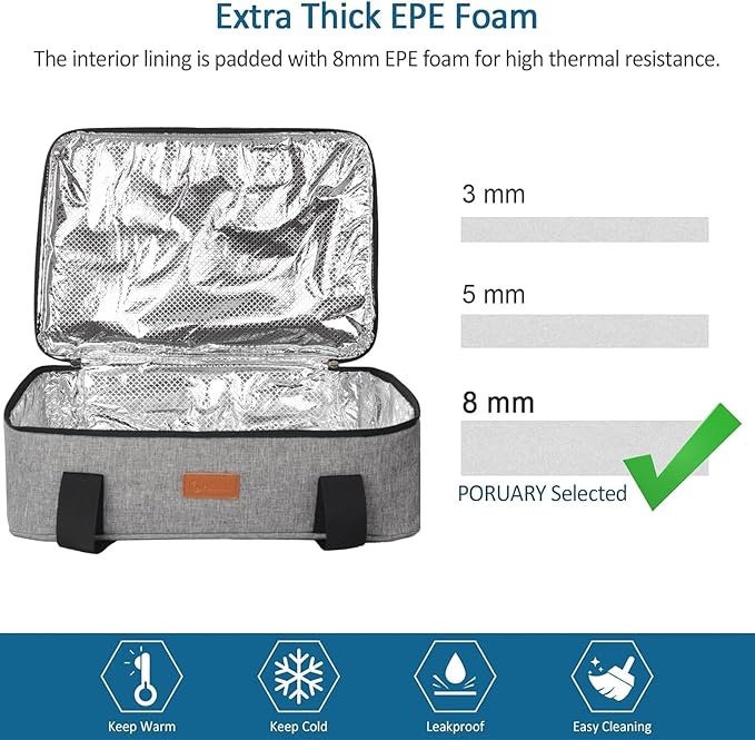 Casserole Carrier for Hot or Cold Food, Expandable Insulated Bag, Perfect Lasagna Holder Tote for Potlucks, Picnics, Beaches, Traveling, Fits 15.7" * 11" Baking Dish, Lunch Bag Gray (1PC)