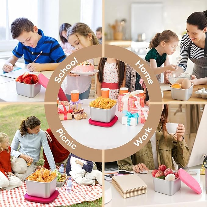 6Pack Stainless Steel Snack Containers for Kids, 6oz Easy Open Sauce Leak Proof Small Food Storage Container with Silicone Lids, Stackable Metal Toddler Lunch Box for Daycare, School and Travel