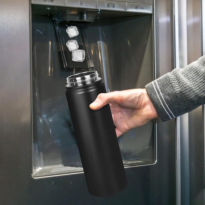 24 oz Insulated Water Bottle with Straw, Stainless Steel Double Wall Vacuum Thermos with Straw Lid Leak Proof, Wide Mouth Lid, Keep Cold and Hot