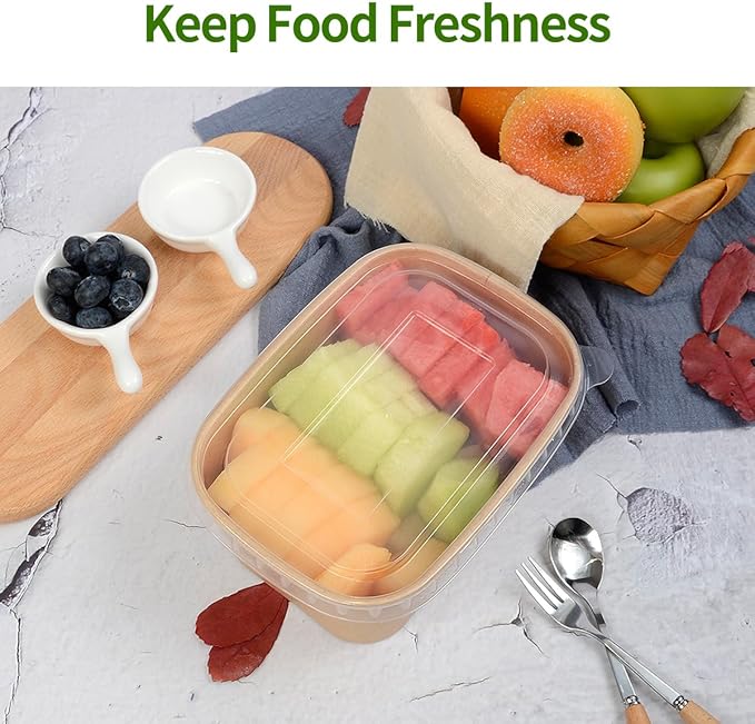 50 Pack 35 oz Paper Meal Prep Containers Disposable, Paper Food Containers with Lids Take Out Containers Microwavable and Freezable for Hot/Cold Use