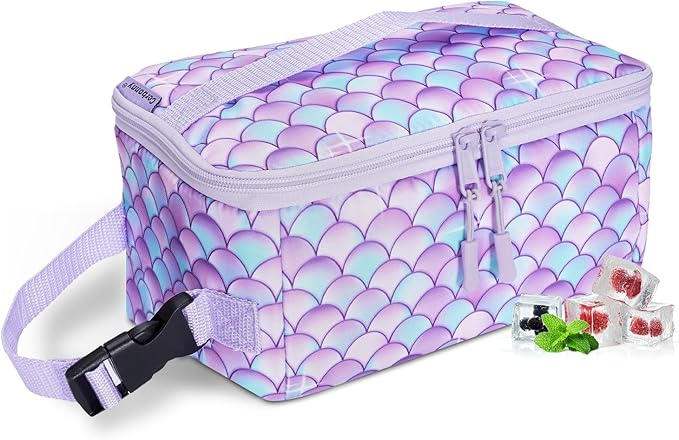 Cerbonny Small Lunch Cooler for Kids/Adults, Mini Insulated Cooler Bag with Buckle Handle for Work, School, Travel - Purple Scales