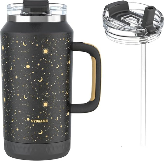 Hydraful 64 oz Tumbler with Handle and Straw - 100% Leak-Proof - Insulated Cup Reusable Stainless Steel Large Water Bottle Travel Mug for Gym, Hiking, and Camping - Gifts for Women Men Him Her