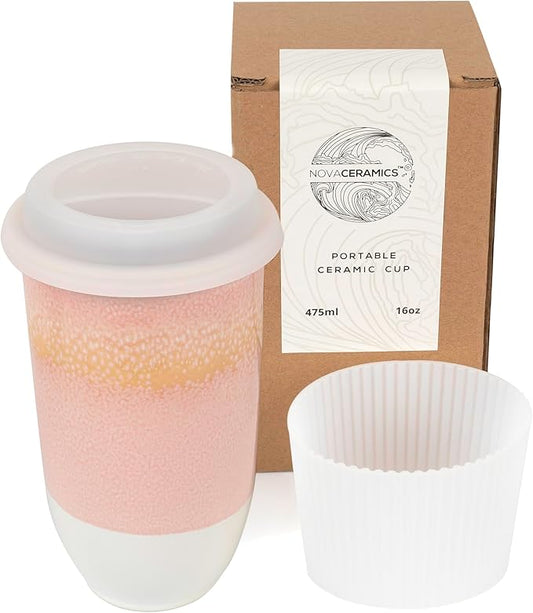 Travel Mug On the Go Coffee Mug Microwave & Dishwasher Safe Green Tumbler - Gifts For Women Men 16oz Afterglow