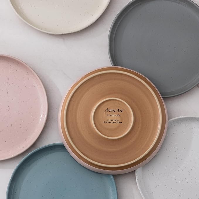 AmorArc Ceramic Dinner Plates Set of 6, 10.25 Inch Stoneware Plates for Kitchen,Modern Flat Dinnerware Dishes Set,Microwave& Dishwasher Safe, Scratch Resistant-Blue