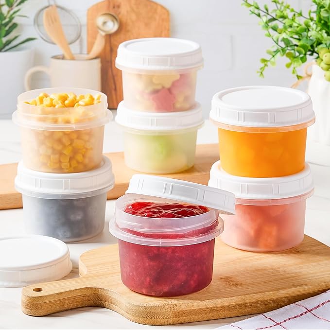TUZAZO 8 Oz Food Storage Containers with Screw Lids, 12-Count Reusable Small Freezer Plastic Containers for Portion and Meal Prep | Microwave-, Freezer-, Dishwasher-Safe | BPA Free