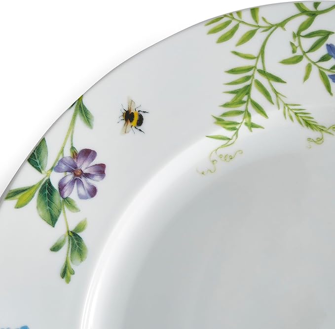 Portmeirion Home Bumble Bee 16 Piece Set - Colorful Wildflower & Bee Pattern, Porcelain Plates, Bowls & Mugs for Breakfast, Lunch or Dinner, Great for Spring Gatherings - Microwave, Dishwasher Safe
