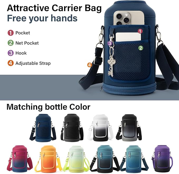 1 Gallon Water Bottle Insulated | Thickened Stainless Steel Vacuum Metal Water Jug | Portable Sports Large for Gym and Hiking with Straw, Carrier Bag, Handle Strap | BPA-Free 128 oz