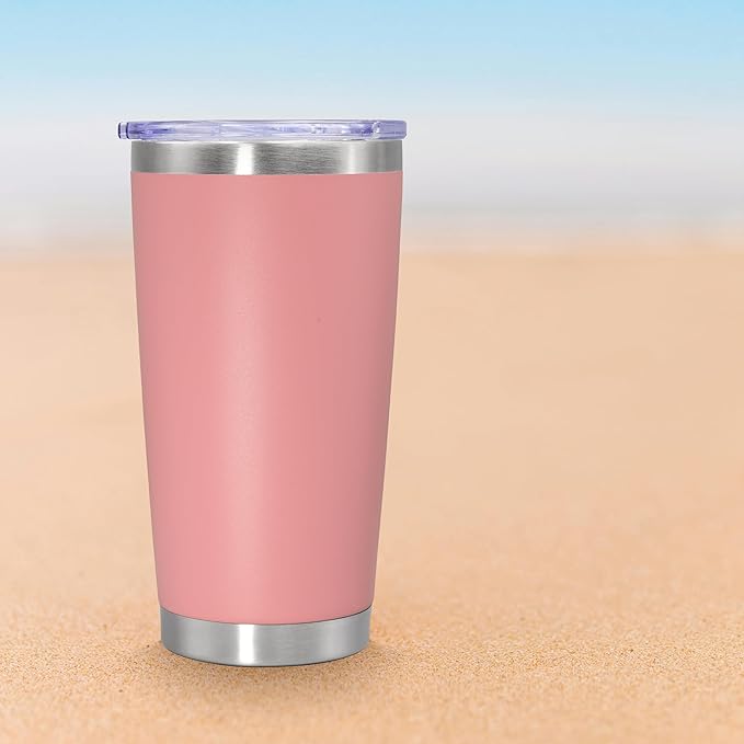 20 oz Tumbler Coffee Tavel Tumblers Bulk with Lid Stainless Steel Double Wall Vacuum Insulated Mug Powder Coated Cups fit Car Cupholder for Hot and Cold - Pink, 12Pack