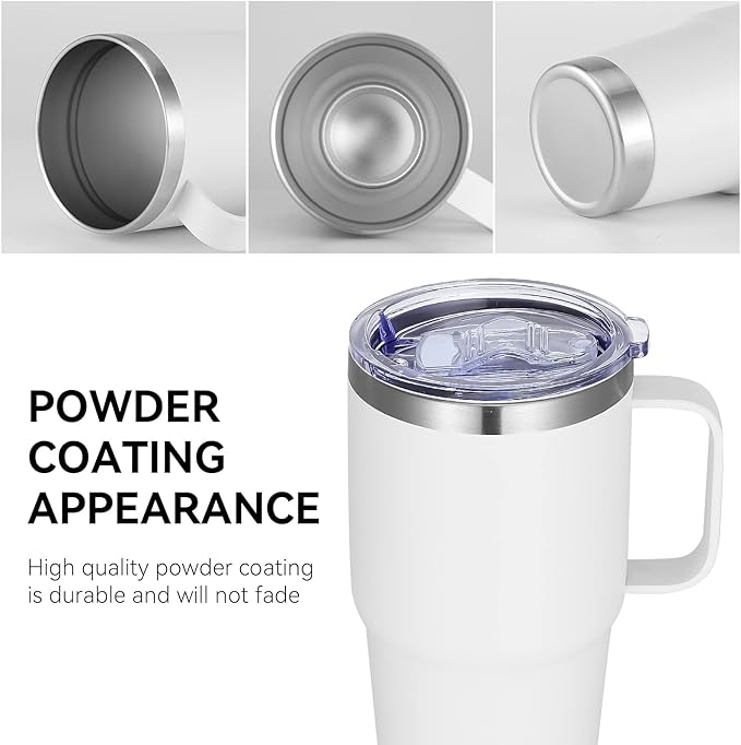 VEGOND 20 oz Tumbler Bulk with Handle Lid and Straw, Stainless Steel Insulated Travel Coffee Mug Set, Spill Proof Double Wall Metal Tumblers Cups, New White 12 Pack