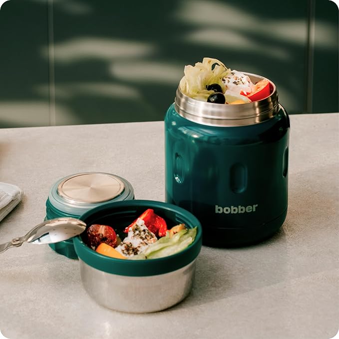 BOBBER 16 oz Wide Mouth Insulated Thermos Food Jar for Soup and Hot Food – Stainless Steel with Built-in Spoon and Bowl – Keeps Hot for 10 Hours, Cold for 15 Hours (Deep Teal)