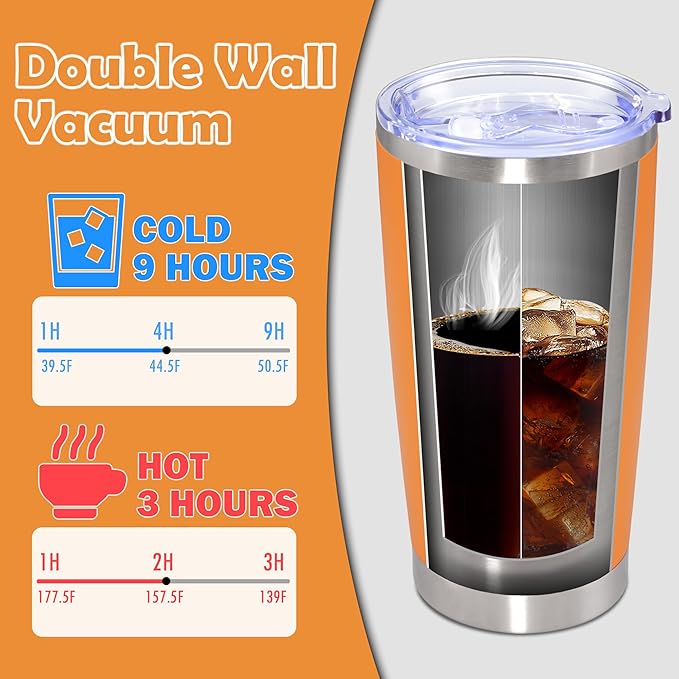 20oz Tumbler Stainless Steel Tumbler Cup with Lid Vacuum Insulated Double Wall Travel Mug, Durable Powder Coated Travel Coffee Tumbler Mug for Hot & Cold Drinks,Orange,1 Pack