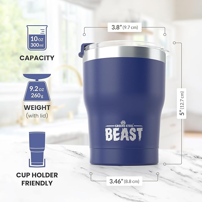 Beast 10 oz Tumbler Stainless Steel Vacuum Insulated Coffee Ice Cup Double Wall Travel Flask (Royal Blue)
