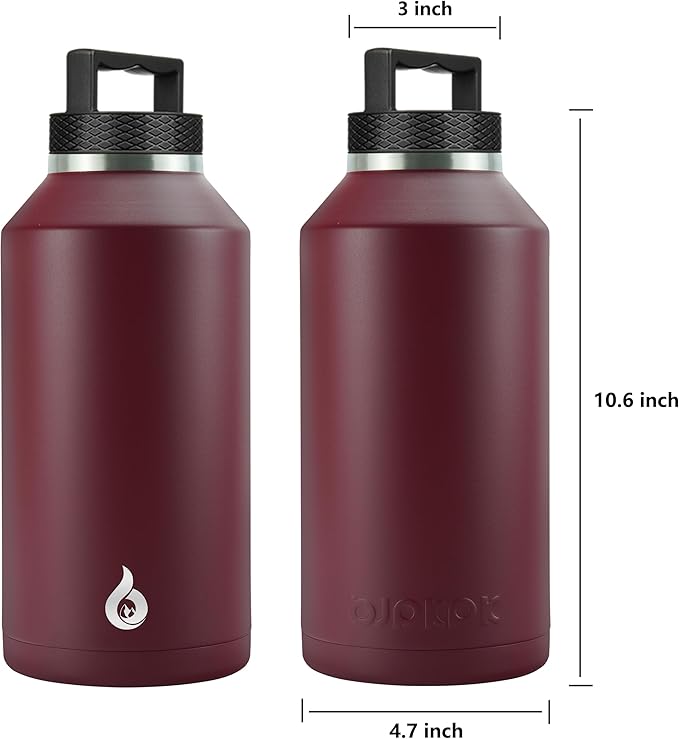 BJPKPK Half Gallon Water Bottle Insulated, Dishwasher Safe 64 oz Water Bottle with Handle, Leakproof BPA Free Water Jug, Large Stainless Steel Thermo for Sports, Brick Red