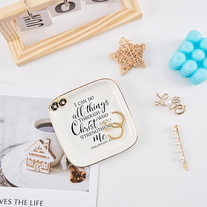 Christian Gifts for Women Faith Jewelry Dish - I Can Do All Things Through Christ Who Strengthens Me, Inspirational Religious Gifts for Women Birthday Christmas Mothers Day Catholic Gifts