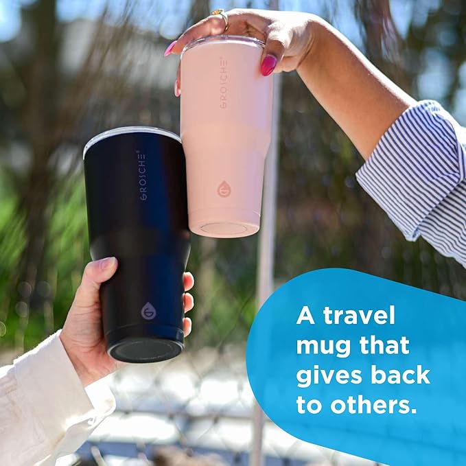 GROSCHE Yukon 20 oz Insulated Coffee Mug with Lid - Durable Travel Mug, Stainless Steel Tumblers, Vacuum Insulated Coffee Tumbler for Hot or Cold Beverages - PINK