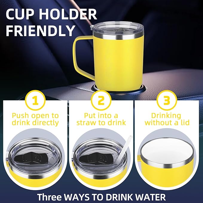 20 oz Insulated Coffee Mug with Ceramic Coating, Stainless Steel Travel Mug Tumbler with Handle Lid and Straw, Double Wall Leak-Proof Coffee Travel Mug Keeps Drink Hot and Cold (Orange)