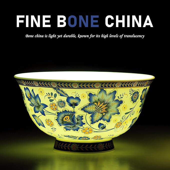 ACMLIFE 12-Piece Bone China Dinnerware Set, Blue and White Vintage Floral Dinnerware Set Service for 4, Lightweight Plates and Bowls Set with Gift Box (Blue-B)