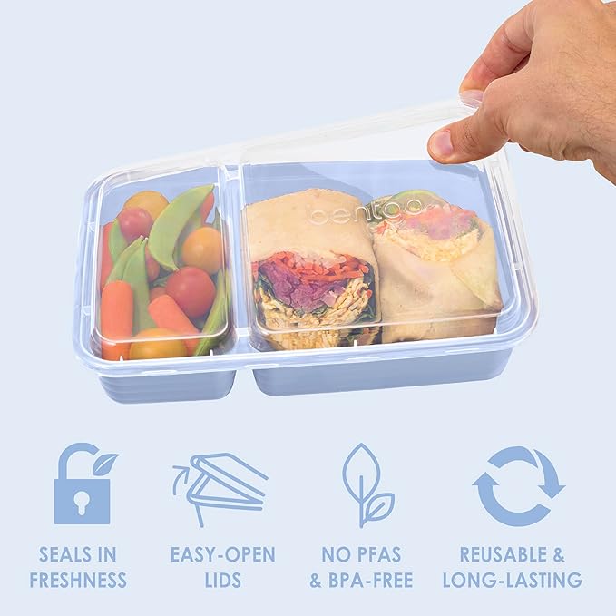 Bentgo Prep - 20-Piece 2-Compartment Reusable Meal Prep Containers with Lids, PFAS & BPA Free Materials, Durable, Microwave, Freezer, & Dishwasher Safe To Go Food Storage (Periwinkle)