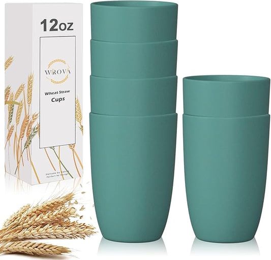 Wheat Straw Cups 6 PCS Good Alternative to Plastic Reusable Cups 12 oz Unbreakable Drinking Cup Reusable Dishwasher Safe Water Plastic Glasses Green