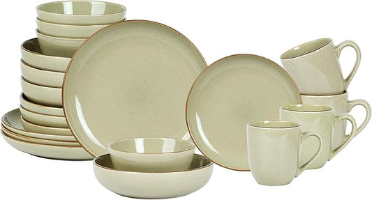 Eur-Nordic Shape Raising Rim 20pc Dinnerware Set, Shiny Glaze Beige with Speckle Effect
