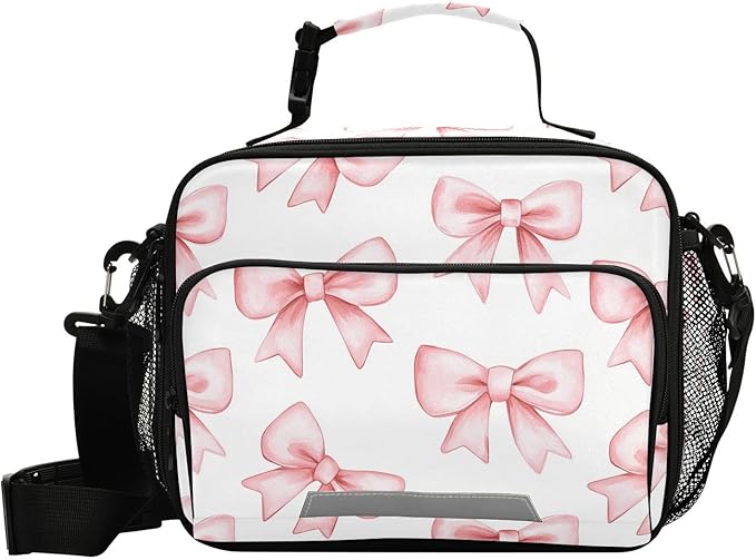 ALAZA Cute Pink Bow-knot Kids Lunch Box, Girls Boys Lunchbox Insulated Reusable Meal Container Lunch Bag with Shoulder Strap