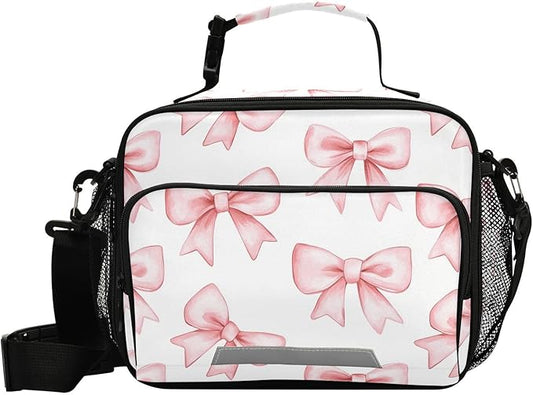 ALAZA Cute Pink Bow-knot Kids Lunch Box, Girls Boys Lunchbox Insulated Reusable Meal Container Lunch Bag with Shoulder Strap
